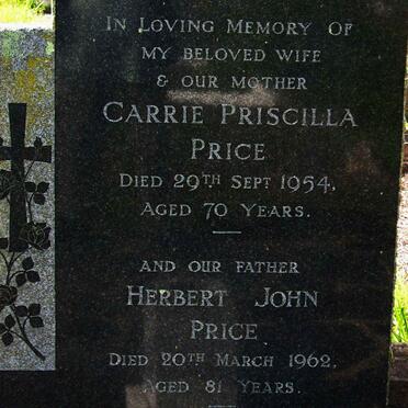 PRICE Herbert John -1962 &amp; Carrie Priscilla -1954