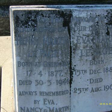 PAGE Henry Martin, le 1877-1944 &amp; Eva Mary 1888-1966