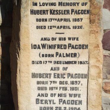 PAGDEN Hubert Kessler 1867-1926 &amp; Ida Winnifred  PALMER -1937 :: PAGDEN  Hubert Eric 1897-1981 &amp; Beryl 1904-1996