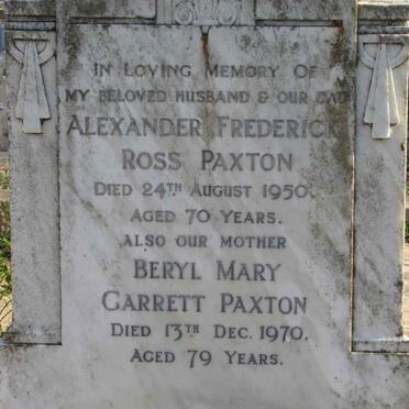 PAXTON Alexander Frederick Ross -1950 &amp; Beryl Mary Garrett -1970  