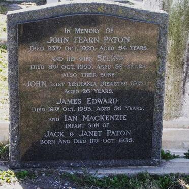 PATON John Fearn -1920 &amp; Selina -1953 :: PATON John -1915 :: PATON James Edward -1953 :: PATON Ian MacKenzie -1935