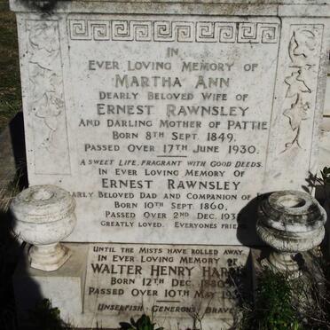 RAWNSLEY Ernest 1860-1937 &amp; Martha Ann 1849-1930 :: HARRIS Walter Henry 1880-1930