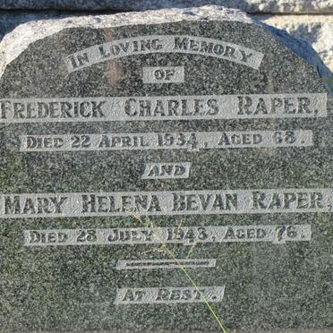 RAPER Frederick Charles -1934 &amp; Mary Helena Bevan -1943