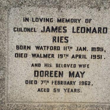RIES James Leonard 1899-1951 &amp; Doreen May -1962