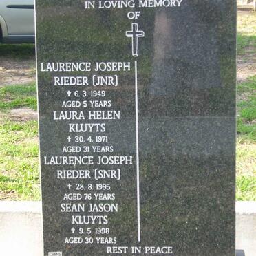 RIEDER Laurence Joseph -1995 :: RIEDER Laurence Joseph -1949 :: KLUYTS Laura Helen -1971 :: KLUYTS Sean Jason -1998