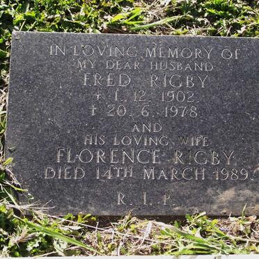 RIGBY Fred 1902-1978 &amp; Florence -1989