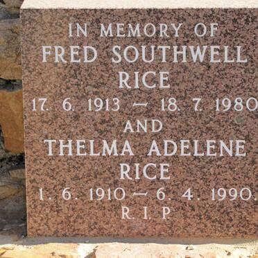 RICE Fred Southwell 1913-1980 &amp; Thelma Adelene 1910-1990