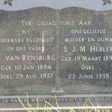 RENSBURG J., van 1894-1937 &amp; S.J.M. HEBLER 1893-1959