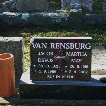 RENSBURG Jacob Devos, van 1921-1966 &amp; Martha May 1916-2002