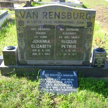 RENSBURG Rhodus Petrus, van 1911-1977 &amp; Johanna Elizabeth 1915-1993 :: VAN RENSBURG Heather Ann 1945-2005