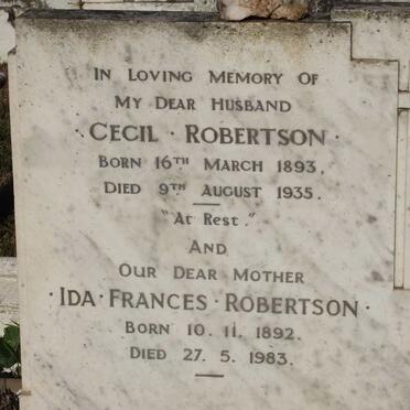 ROBERTSON Cecil 1893-1935 &amp; Ida Frances 1892-1983