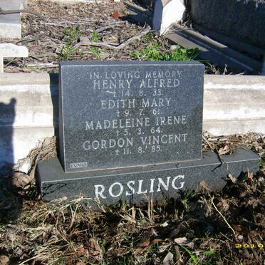 ROSLING Henry Alfred -1933 :: ROSLING Edith Mary -1961 :: ROSLING Madeleine Irene -1964 :: ROSLING Gordon Vincent -1985