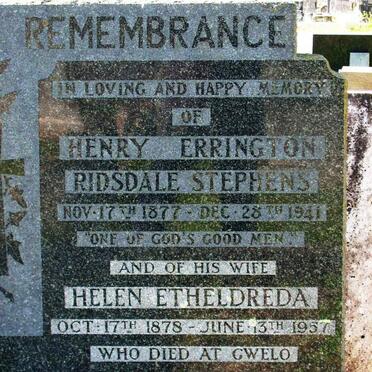 STEPHENS Henry Errington Ridsdale 1877-1941 &amp; Helen Etheldreda 1878-1957