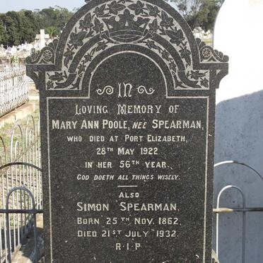 SPEARMAN Simon 1862-1932 :: POOLE Mary Ann nee SPEARMAN -1922