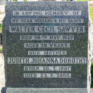 SAWYER Walter Cecil -1942 &amp; Judith Johanna Dorothy 1907-2000