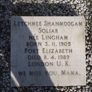 SOLIAR Letchmee Shanmoogam nee LINGHAM 1905-1989