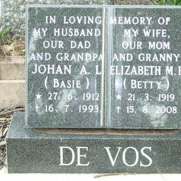 VOS Johan A.L., de 1912-1993 &amp; Elizabeth M.F. 1919-2008