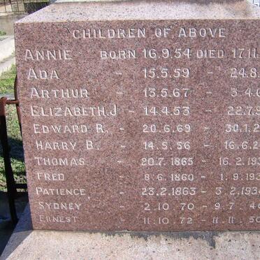 WELLS Annie -1854-1854 :: WELLS Ada -1859-1862 : Arthur 1867-1868 :: WELLS Elizabeth J. 1853-1890 :: WELLS Edward R. 1869-1924