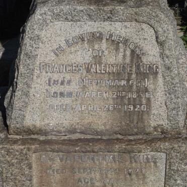 KING R. Valentine -1928 &amp; Frances Valentine NEWMARCH 1856-1920
