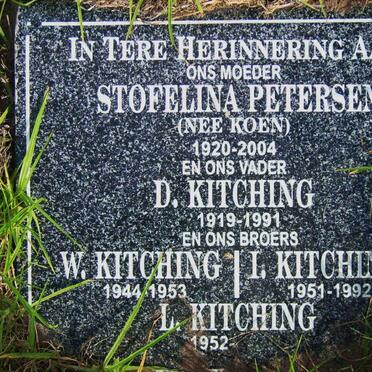 KITCHING D. 1919-1991 &amp; Stofelina nee KOEN 1920-2004 ::  KITCHING W. 1944-1953 :: KITCHING I. 1951-1992 :: KITCHING L. -1952