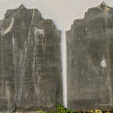 2. The gravestones propped up against the wall