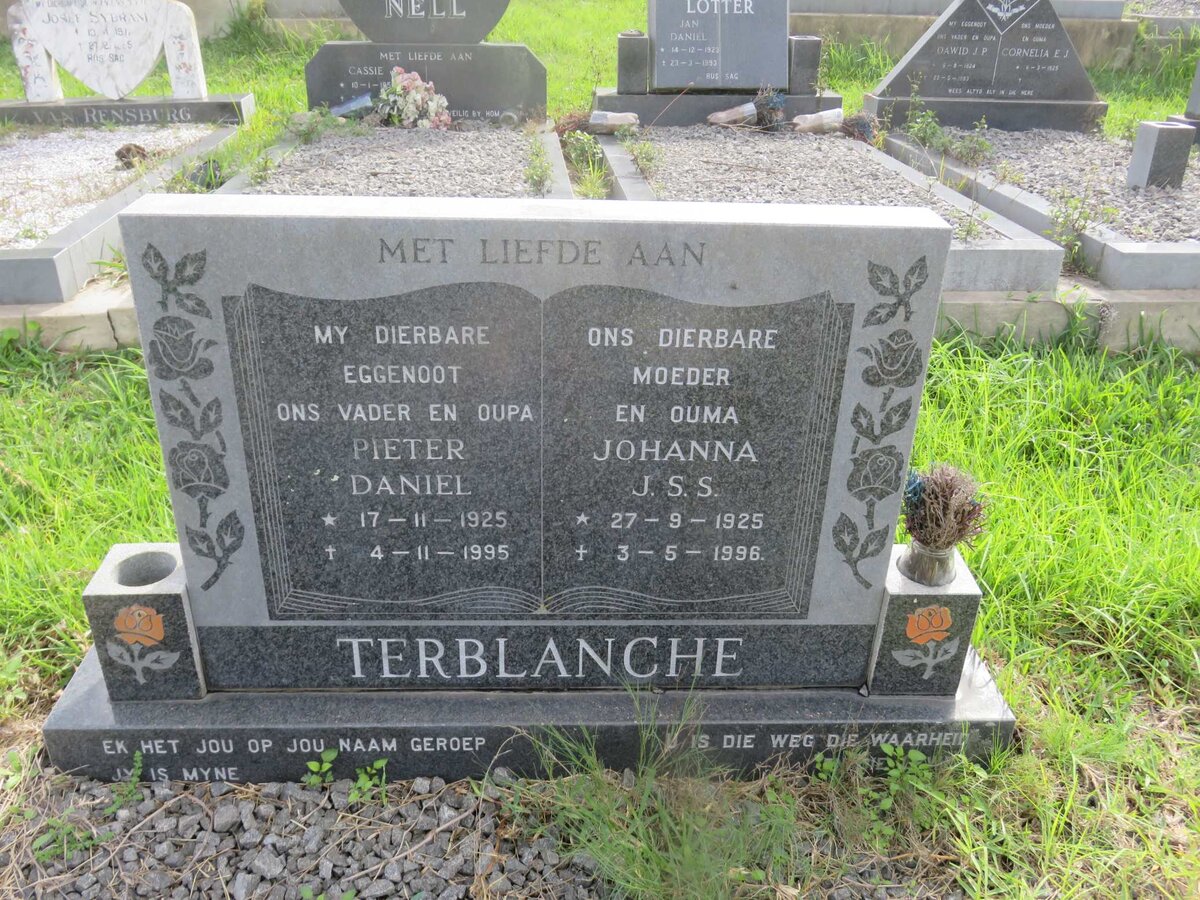 TERBLANCHE Pieter Daniel 1925-1995 &amp; Johanna J.S.S. 1925-1996