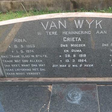 WYK Basie, van 1917-1977 &amp; Grieta 1919-1984 :: VAN WYK Rina 1953-1974