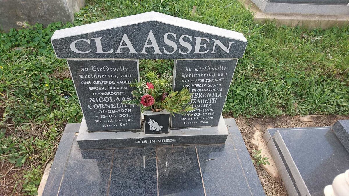 CLAASSEN Nicolaas Cornelius 1926-2015 &amp; Emmerentia Elizabeth 1924-2014