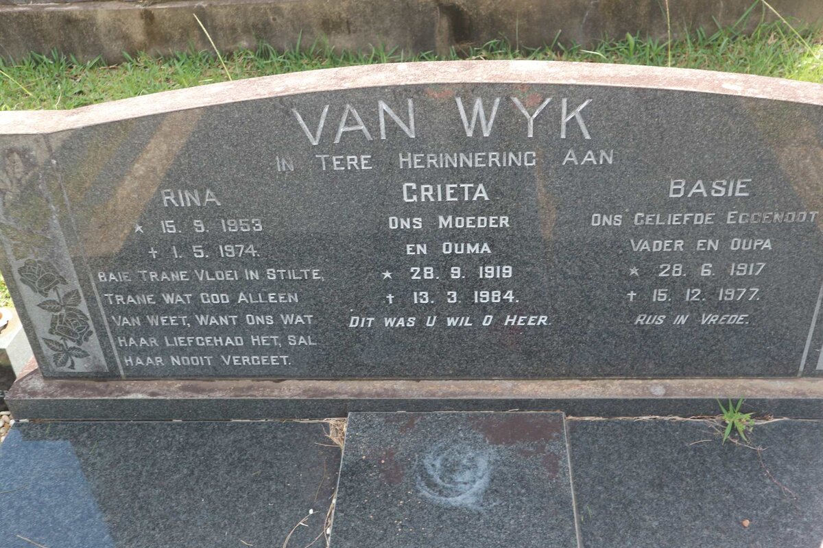 WYK Basie, van 1917-1977 &amp; Grieta 1919-1984 :: VAN WYK Rina 1953-1974