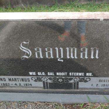 SAAYMAN Barend Martinus 1907-1974 &amp; Hester Catherina 1911-1998