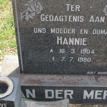 MERWE Hannie, van der 1904-1980