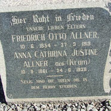 ALLNER Friedrich Otto 1854-1919 &amp; Anna Cathrina Justine KRUM 1861-1928