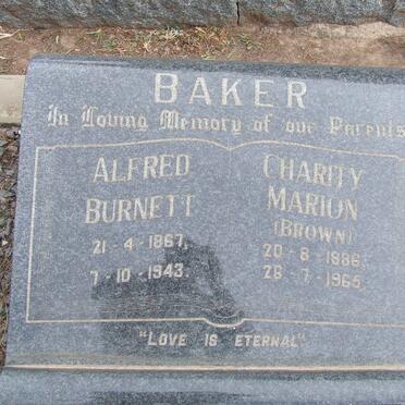 BAKER Alfred Burnett 1867-1943 &amp; Charity Marion BROWN 1886-1965
