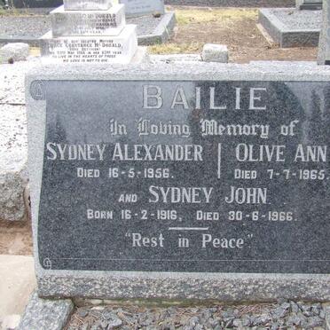 BAILIE Sydney Alexander -1956 &amp; Olive Ann -1965 :: BAILIE Sydney John 1916-1966