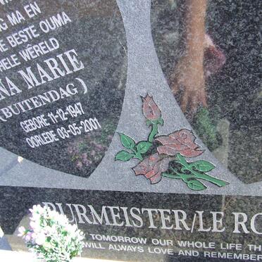 BURMEISTER Elna Marie, LE ROUX nee BUITENDAG 1947-2001