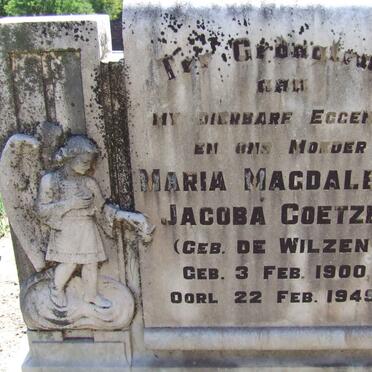 COETZER Maria Magdalena Jacoba nee DE WILZEN 1900-1949