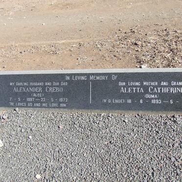 CREBO Alexander 1897-1972 &amp; Aletta Catherine V.D. LINDE 1893-1991