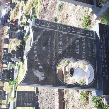 CHRISTOFFELS Ali June 1929-1991 &amp; Maria Elizabeth 1929-2004