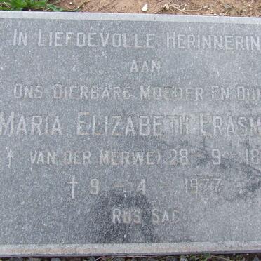 ERASMUS Maria Elizabeth, nee VAN DER MERWE 1892-1977