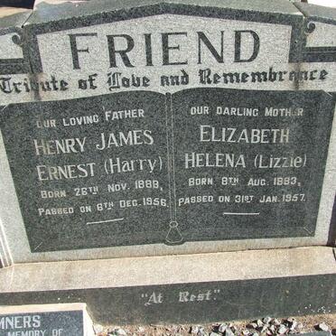 FRIEND Henry James Ernest 1889-1956 &amp; Elizabeth Helena 1883-1957