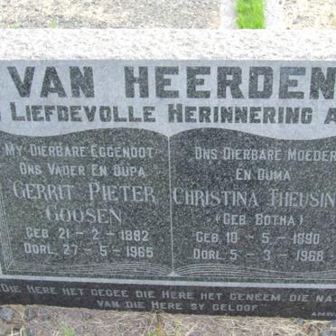 HEERDEN Gerrit Pieter Goosen, van 1882-1965 &amp; Christina Theusina BOTHA 1890-1968