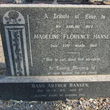 HANSEN Hans Arthur -1971 &amp; Madeline Florence -1950