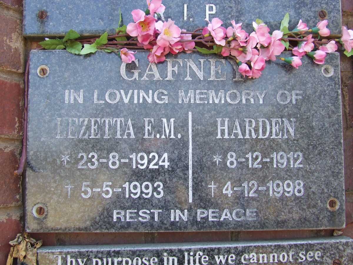 GAFNEY Harden 1912-1998 &amp; Lezetta E.M. 1924-1993