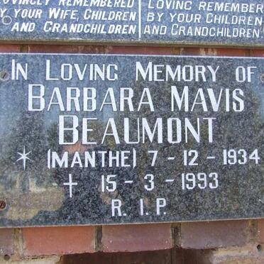 BEAUMONT Barbara Mavis nee MANTHE 1934-1993