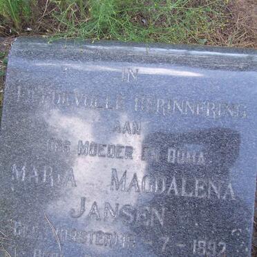 JANSEN Maria Magdalena nee VORSTER 1892-1971