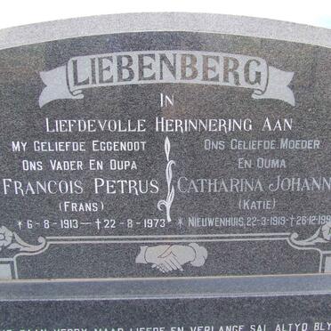 LIEBENBERG Francois Petrus 1913-1973 &amp; Catharina Johanna 1919-1999