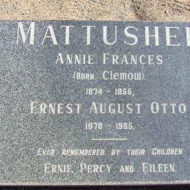 MATTUSHEK Ernest August Otto 1878-1965 &amp; Annie Frances CLEMOW 1874-1955