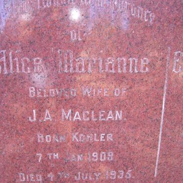 MACLEAN Alice Marianne nee KOHLER 1909-1935