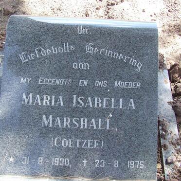 MARSHALL Maria Isabella nee COETZEE 1930-1975