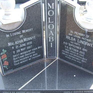 MOLOABI Malachia Monnye 1935-1997 &amp; Hilda Lindiwe KOTI 1941-2009